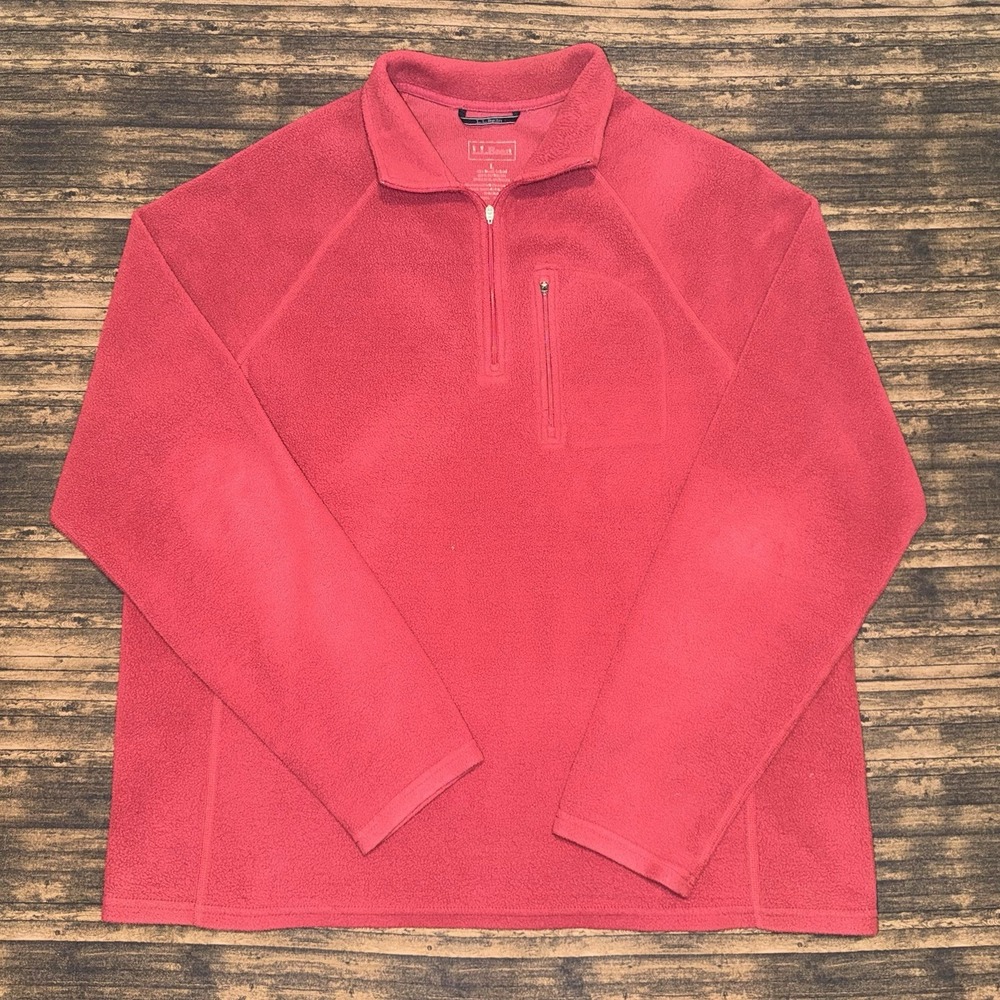 L.L. Bean Men's Quarter Zip Fleece Pullover Red Large With Chest Pocket